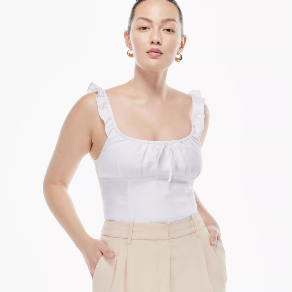 Aritzia Wilfred Boheme 100% Linen White Bustier Blouse